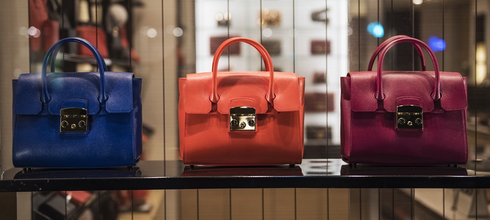 Luxury retail: expensive handbags in a store